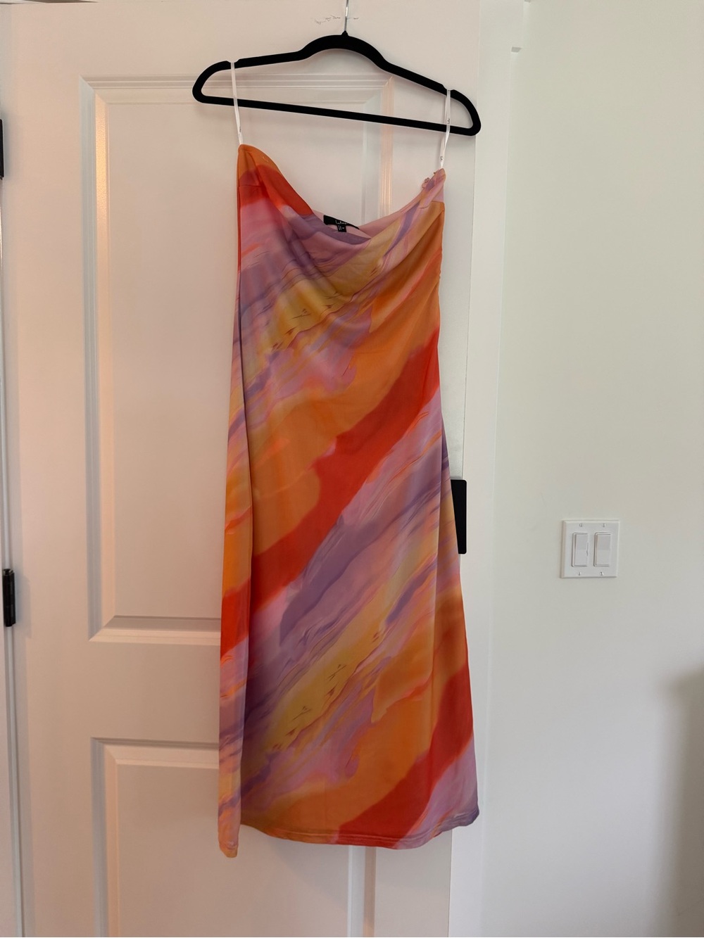 Lulu's Multicolor Strapless Slip Dress in Orange, Lavender & Pink
